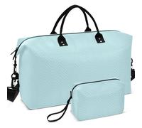 Quilted Travel Duffel Bag Set All-over Printed Convertible Shape Large Capacity for Toiletry Organizer, Solid color Pure Plain Sky Blue, One Size, Retro