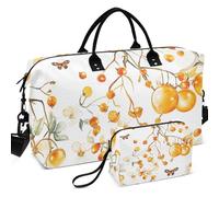 Quilted Travel Duffel Bag Set All-over Printed Convertible Shape Large Capacity for Toiletry Organizer, sweet Berry fruit gold white, One Size, Retro