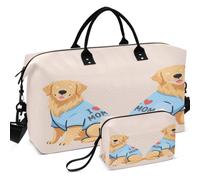 Quilted Travel Duffel Bag Set All-over Printed Convertible Shape Portable for All Seasons I Love Mom Golden Retriever