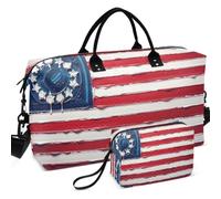 Quilted Travel Duffel Bag Set All-over Printed Convertible Shape Portable for Sports & Gym Betsy Ross Flag