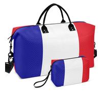 Quilted Travel Duffel Bag Set All-over Printed Mesh Divider pouching Easy Storage for All Seasons, Flag of the French Southern and Antarctic Lands, One Size, Retro