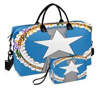 Quilted Travel Duffel Bag Set All-over Printed Mesh Divider pouching Easy Storage for All Seasons, Flag of the Northern Mariana Islands, One Size, Retro