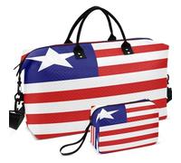 Quilted Travel Duffel Bag Set All-over Printed Mesh Divider pouching Easy Storage for All Seasons, National Flag of Liberia, One Size, Retro
