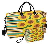 Quilted Travel Duffel Bag Set All-over Printed Mesh Divider pouching Portable for Toiletry Organizer, Mexican Serape Leopard Cheetah Sunflower, One Size, Retro