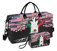 Quilted Travel Duffel Bag Set All-over Printed Mesh Divider pouching Portable for Toiletry Organizer, Mexican USA Mexico Born Family Roots US Flag, One Size, Retro