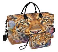 Quilted Travel Duffel Bag Set All-over Printed Multi Pockets Easy Storage for Daily Storage Leopard Flowers Art Animals