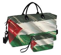 Quilted Travel Duffel Bag Set All-over Printed Multi Pockets Lightweight for Sports & Gym Palestine Flag Green Black