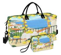 Quilted Travel Duffel Bag Set All-over Printed Multi Pockets Portable for Travel, Amalfi coasts with Amalfi Lemons from the, One Size, Retro