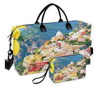 Quilted Travel Duffel Bag Set All-over Printed Multi Pockets Portable for Travel, Italian coasts with Amalfi Lemons from the, One Size, Retro