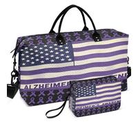 Quilted Travel Duffel Bag Set All-over Printed Multi Pockets Portable for Travel, Purple Ribbon Alzheimer's Awareness Disease Usa, One Size, Retro