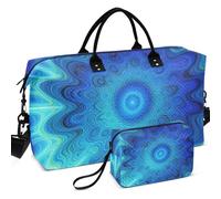 Quilted Travel Duffel Bag Set All-over Printed Trolley Sleeve Large Capacity for Sports & Gym, Blue Tie Dye Sea Spiral Swirl Psychedelic Hippie, One Size, Retro