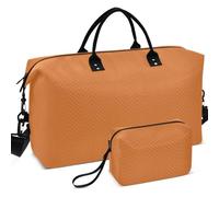 Quilted Travel Duffel Bag Set All-over Printed Trolley Sleeve Lightweight for Daily Storage, Chocolate brown, One Size, Retro