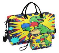 Quilted Travel Duffel Bag Set All-over Printed | Trolley Sleeve Lightweight for Toiletry Organizer Boys Kids Autism Awareness Funny T Rex Dinosaur Puzzle Piecing