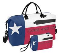 Quilted Travel Duffel Bag Set All-over Printed Trolley Sleeve Lightweight for Travel Texas Flag Come and Take It
