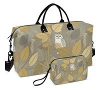 Quilted Travel Duffel Bag Set All-over Printed With Small pouching Easy Storage for Travel, Snowy Owl White Owl Lover Snow Stained Winter, One Size, Retro