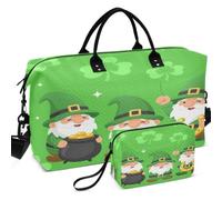 Quilted Travel Duffel Bag Set All-over Printed With Small pouching Lightweight for Travel Irish Gnome Shamrock Clover Leaf