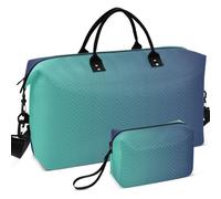 Quilted Travel Duffel Bag Set All-over Printed With Small pouching Portable for Sports & Gym, Blue Gradient, One Size, Retro