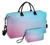 Quilted Travel Duffel Bag Set All-over Printed With Small pouching Portable for Sports & Gym, Teal Gradient Blue Pastel Colored Blurred, One Size, Retro