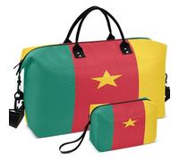 Quilted Travel Duffel Bag Set Wave Ultrasonic Quilted Convertible Shape Easy Storage for Daily Storage, National Flag of Cameroon, One Size, Retro