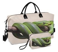 Quilted Travel Duffel Bag Set Wave Ultrasonic Quilted Convertible Shape Easy Storage for Travel Funny Green Tree Python