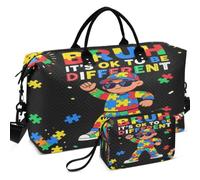 Quilted Travel Duffel Bag Set Wave Ultrasonic Quilted | Convertible Shape Lightweight for Sports & Gym Bruh Its Ok To Be Different Autism Awareness Kids Boys Youth
