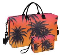 Quilted Travel Duffel Bag Set Wave Ultrasonic Quilted Convertible Shape Portable for All Seasons, Palm Trees Sunset Tropical Paradise Beach, One Size, Retro