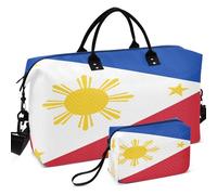Quilted Travel Duffel Bag Set Wave Ultrasonic Quilted Mesh Divider pouching Portable for Daily Storage, National Flag of the Philippines, One Size, Retro