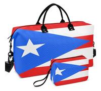 Quilted Travel Duffel Bag Set Wave Ultrasonic Quilted Mesh Divider pouching Portable for Daily Storage, Flag of Puerto Rico, One Size, Retro