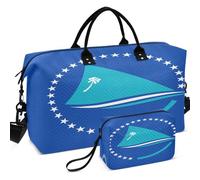Quilted Travel Duffel Bag Set Wave Ultrasonic Quilted Mesh Divider pouching Portable for Daily Storage, National Flag of the Federated States of, One Size, Retro