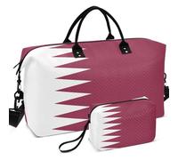 Quilted Travel Duffel Bag Set Wave Ultrasonic Quilted Mesh Divider pouching Portable for Daily Storage, National Flag of Qatar, One Size, Retro