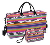 Quilted Travel Duffel Bag Set Wave Ultrasonic Quilted Multi Pockets Easy Storage for Travel, Funny Mexican Serape Fiesta Cow Striped Pattern, One Size, Retro