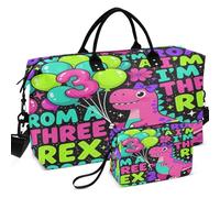Quilted Travel Duffel Bag Set Wave Ultrasonic Quilted Trolley Sleeve Easy Storage for Sports & Gym, Dinosaurs I'm A Three Rex Birthday Girl Dinosaur, One Size, Retro