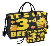 Quilted Travel Duffel Bag Set Wave Ultrasonic Quilted Trolley Sleeve Easy Storage for Sports & Gym, It's My 3rd Bee Day 3 Years Old Birthday Party, One Size, Retro
