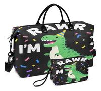 Quilted Travel Duffel Bag Set Wave Ultrasonic Quilted Trolley Sleeve Easy Storage for Sports & Gym, Three Rawr I'm 3 Years Old T Rex Dinosaur 3rd, One Size, Retro