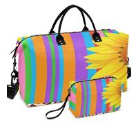 Quilted Travel Duffel Bag Set Wave Ultrasonic Quilted Trolley Sleeve Portable for All Seasons, Funny Mexican Serape Leopard Sunflower Striped, One Size, Retro