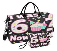 Quilted Travel Duffel Bag Set Wave Ultrasonic Quilted Trolley Sleeve Portable for Daily Storage, 7 Years Old Birthday I was 6 Now I'm 7 6 7 Funny, One Size, Retro