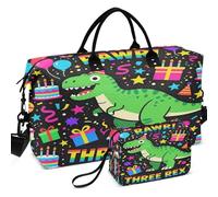 Quilted Travel Duffel Bag Set Wave Ultrasonic Quilted Trolley Sleeve Portable for Daily Storage Kids Three Rex Birthday
