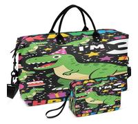 Quilted Travel Duffel Bag Set Wave Ultrasonic Quilted Trolley Sleeve Portable for Daily Storage, Kids Three Rex Birthday Party Outfit Dinosaur 3, One Size, Retro