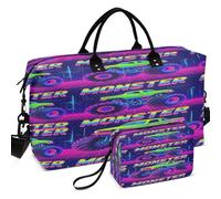 Quilted Travel Duffel Bag Set Wave Ultrasonic Quilted Trolley Sleeve Portable for Daily Storage, monsters Truck Birthday Party Retro monsters, One Size, Retro