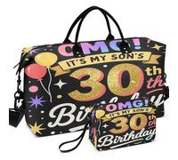Quilted Travel Duffel Bag Set Wave Ultrasonic Quilted Trolley Sleeve Portable for Daily Storage, OMG It's My Son's 30th Birthday Happy 30 Years, One Size, Retro