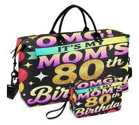 Quilted Travel Duffel Bag Set Wave Ultrasonic Quilted Trolley Sleeve Portable for Daily Storage, OMG It's My Mom's 80th Birthday Happy 80 Years, One Size, Retro