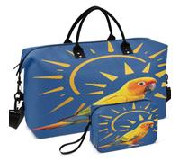 Quilted Travel Duffel Bag Set Wave Ultrasonic Quilted Trolley Sleeve Portable for Travel Sun Conure Parrot Sunny