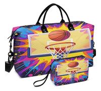 Quilted Travel Duffel Bag Set Wave Ultrasonic Quilted With Small pouching Easy Storage for All Seasons, Basketball Colorful Drip, One Size, Retro