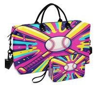 Quilted Travel Duffel Bag Set Wave Ultrasonic Quilted With Small pouching Easy Storage for All Seasons, Baseball Player Ice Cream Funny Drip, One Size, Retro