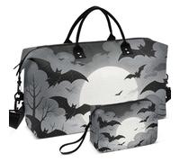 Quilted Travel Duffel Bag Set Wave Ultrasonic Quilted With Small pouching Lightweight for Sports & Gym, Spooky Bats Seasonal Halloween Dark Goth Costume, One Size, Retro