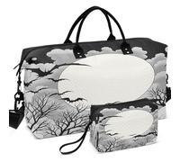Quilted Travel Duffel Bag Set Wave Ultrasonic Quilted With Small pouching Lightweight for Sports & Gym, Spooky Bats Seasonal Halloween Dark Goth, One Size, Retro