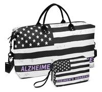 Quilted Travel Duffel Bag Set Wave Ultrasonic Quilted With Small pouching Lightweight for Sports & Gym, Purple Ribbon Alzheimer's Awareness Disease Usa, One Size, Retro