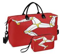 Quilted Travel Duffel Bag Set Wave Ultrasonic Quilted With Small pouching Lightweight for Toiletry Organizer, Flag of the Isle of Man, One Size, Retro