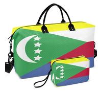 Quilted Travel Duffel Bag Set Wave Ultrasonic Quilted With Small pouching Lightweight for Toiletry Organizer, National Flag of the Comoros, One Size, Retro