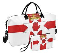 Quilted Travel Duffel Bag Set Wave Ultrasonic Quilted With Small pouching Lightweight for Toiletry Organizer, Flag of Northern Ireland, One Size, Retro